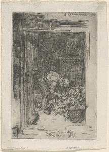 Title unrecorded (interior of a barn with a man sorting mangolds)