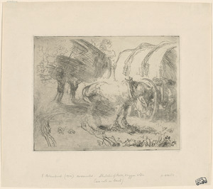 Title unrecorded (sketches of a farm horse, covered wagon and tree)