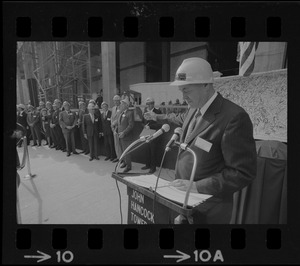 Gerhard D. Bleicken, Chairman and CEO of the John Hancock Mutual Life Insurance Company speaking at the "topping off" ceremony for the new tower