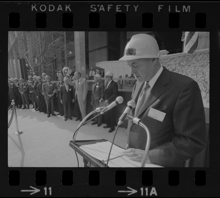 Gerhard D. Bleicken, Chairman and CEO of the John Hancock Mutual Life Insurance Company speaking at the "topping off" ceremony for the new tower