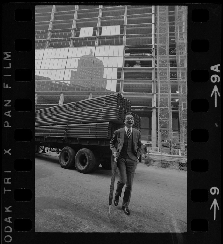Architect I.M. Pei seen in front of the John Hancock Tower while still