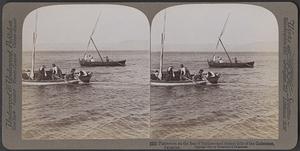 Fishermen on the Sea of Galilee and distant hills of the Gaderenes, Palestine (St. Luke v I-7)