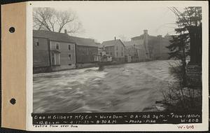 George H. Gilbert Manufacturing Co., Ware dam, drainage area = 168 square miles, entire flow over dam = 1810 cubic feet per second = 10.8 cubic feet per second per square mile, Hardwick, Mass., 9:30 AM, Apr. 17, 1933