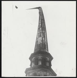 75-Foot Length of steeple of Trinity Methodist Church, Richmond, Va., was snapped by 75 mph winds.