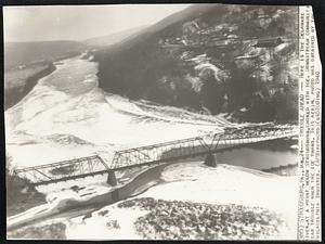 Trouble Ahead-- here is the Delaware River, at a point below Stroudsburg, Choked with ice. Downstream communities fear trouble when the ice thaws. This aerial photo was obtained by the Philadelphia Inquirer.