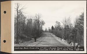 Contract No. 60, Access Roads to Shaft 12, Quabbin Aqueduct, Hardwick and Greenwich, looking back from Sta. 47+35, Greenwich and Hardwick, Mass., Oct. 21, 1938