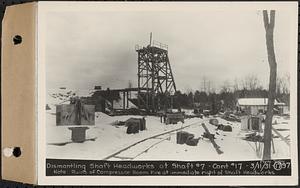 Contract No. 17, West Portion, Wachusett-Coldbrook Tunnel, Rutland, Oakham, Barre, dismantling shaft head works at Shaft 7, Rutland, Mass., Mar. 11, 1931