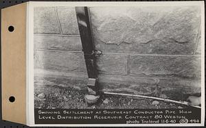 Contract No. 80, High Level Distribution Reservoir, Weston, showing settlement at southeast conductor pipe, high level distribution reservoir, Weston, Mass., Nov. 6, 1940