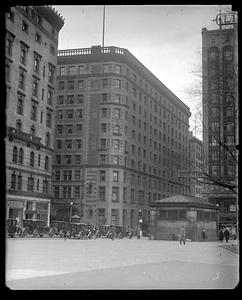Hotel Touraine, Boylston Street T station entrance in foreground