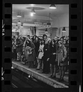 Rush-hour crowd at Park Street MBTA station, downtown Boston