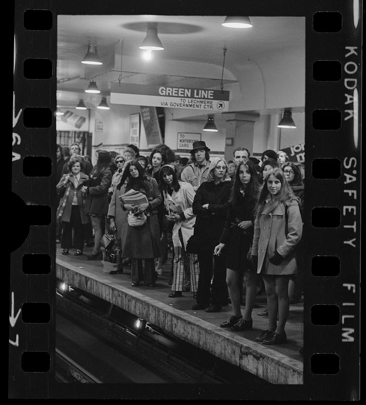 Rush-hour crowd at Park Street MBTA station, downtown Boston