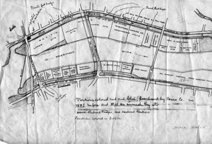 Sketch of plans for Lawrence Dam and canals