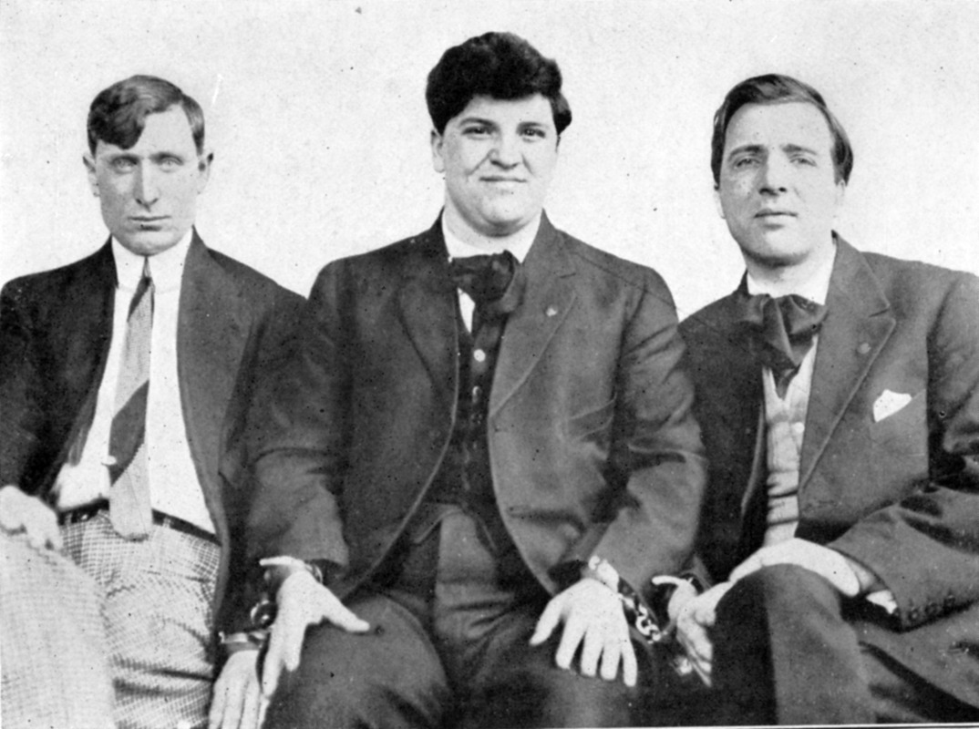 Joseph Caruso, Joseph Ettor, and Arturo Giovannitti in handcuffs
