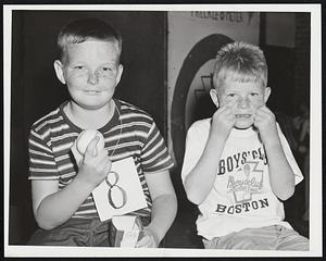 Smalest Boy with largest Freckles John McCallion 22 Prospect St, Charlestown Winner of T shirt. Winner of official Ball Patrick Conidina 177 Bunker Hill St Chas