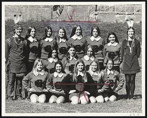 North Quincy Cheerleaders-Front (from left) Sharon Adams, Betty Ardolino, Cookie Guest, Debbie McNeice and Barbara Hale. Second row (from left) Cheryl Smith, Stephanie Wallace and Arlene Boyd. Rear (from left) Eddie O'Rork, Ann Carr, Jeanne McGregor, Patsy Morahan, Karen Clasby, Diane Jennings, Sue Stamos and Margaret Cuddy.