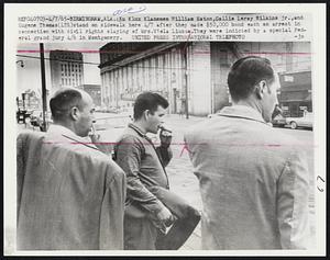 Ku Klux Klansmen William Eaton, Collie Leroy Wilkins Jr.,and Eugene Thomas (LTR) stand on sidewalk here 4/7 after they made $50,000 bond each on arrest in connection with civil rights slaying of Mrs. Viola Liuzzo. They were indicted by a special Federal grand jury 4/6 in Montgomery.