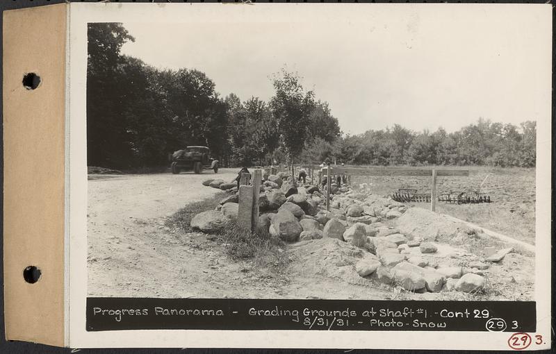 Contract No. 29, Grading Grounds in Vicinity of Wachusett Outlet Building, progress panorama, grading grounds at Shaft 1, West Boylston, Mass., Aug. 31, 1931