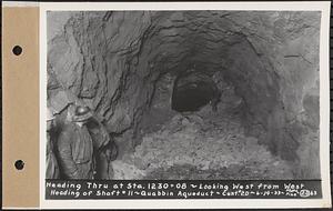 Contract No. 20, Coldbrook-Swift Tunnel, Barre, Hardwick, Greenwich, heading through at Sta. 1230+08, looking west from west heading of Shaft 11, Quabbin Aqueduct, Hardwick, Mass., Jun. 14, 1933