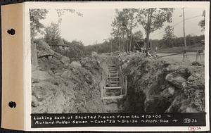 Contract No. 39, Trunk Line Sewer, Rutland, Holden, looking back at sheeted trench from Sta. 479+00, Rutland-Holden Sewer, Rutland, Mass., Sep. 6, 1934