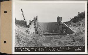 Contract No. 66, Regulating Dams, Middle Branch (New Salem), and East Branch of the Swift River, Hardwick and Petersham (formerly Dana), looking upstream at dam 4, middle branch regulating dam, Hardwick, Mass., Sep. 12, 1939