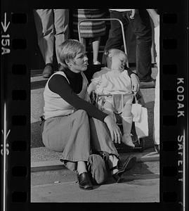 Mother and baby waiting President Ford in Exeter, New Hampshire