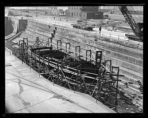 Unidentified ship being constructed in Dry Dock #1, Charlestown Navy Yard