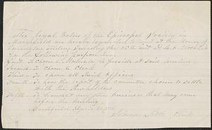 Annual meeting notice for the Episcopal Society of Marshfield to have a meeting at Covington Tilden’s house