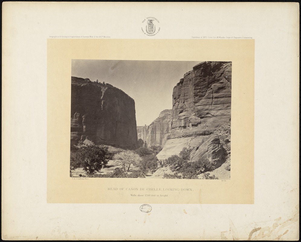 Head of Cañon de Chelle, looking down, walls about 1200 feet in height