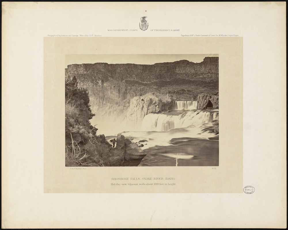 Shoshone Falls, Snake River, Idaho, mid-day view, adjacent walls about 1000 feet in height