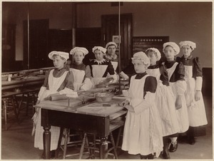 Unidentified school - eight young girls in cooking class