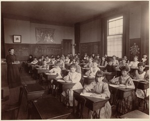 Fourth class (6th year in school) representing class work in penmanship. Hancock School. June, 1892