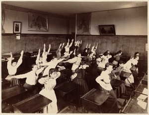 Untitles [sic] - interior - girls exercising in classroom