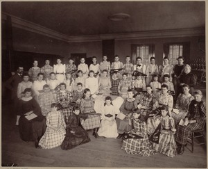 Untitled (posed view of school girls in classroom)