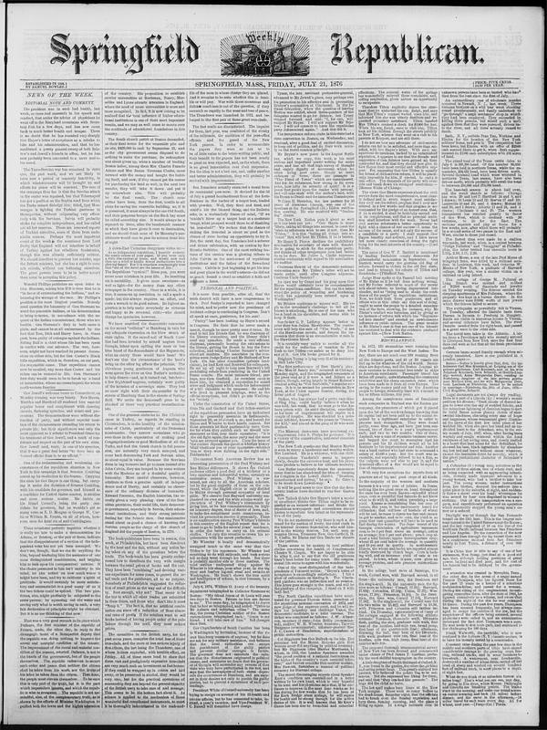 Springfield Weekly Republican. July 21, 1876 - Digital Commonwealth