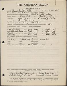 American Legion military record of Thomas Appleton Tilton