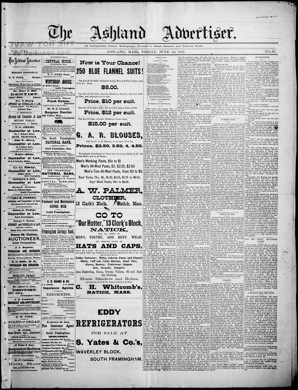 The Ashland Advertiser. June 19, 1885 - Digital Commonwealth