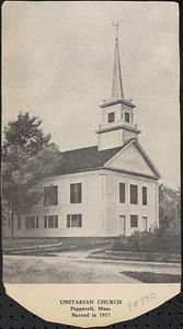 Unitarian Church, Pepperell, Mass., burned in 1917