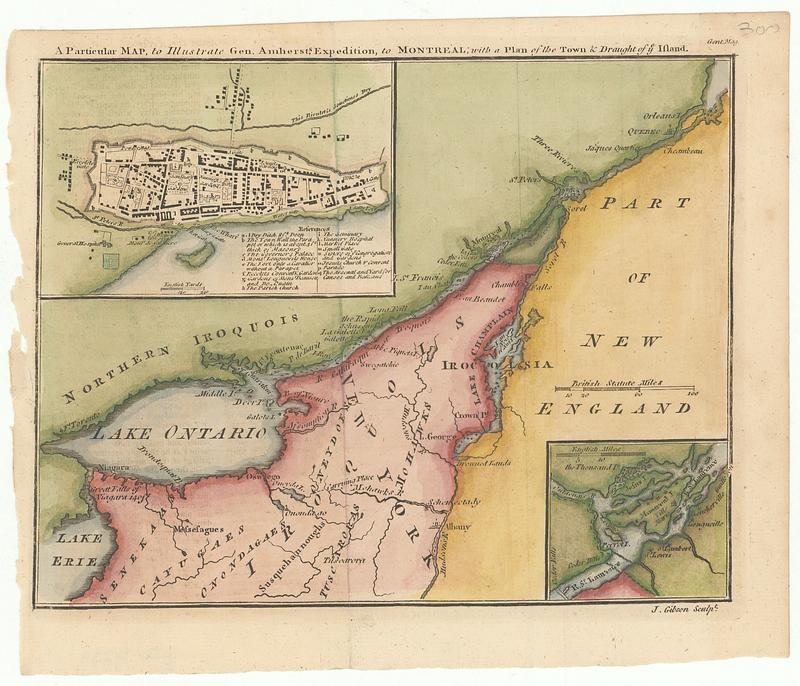 A particular map to illustrate Gen. Amherst's expedition to Montreal with a plan of the town & draught of the island