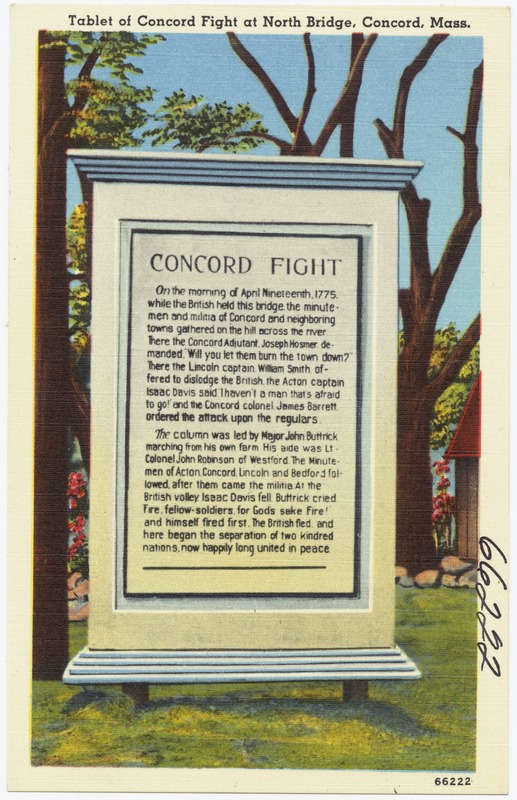 Tablet of Concord Fight at North Bridge, Concord, Mass.