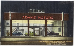 Adams Motors. New England's most modern and best equipped Dodge - Plymouth dealership, Dodge "Job-Rated" trucks