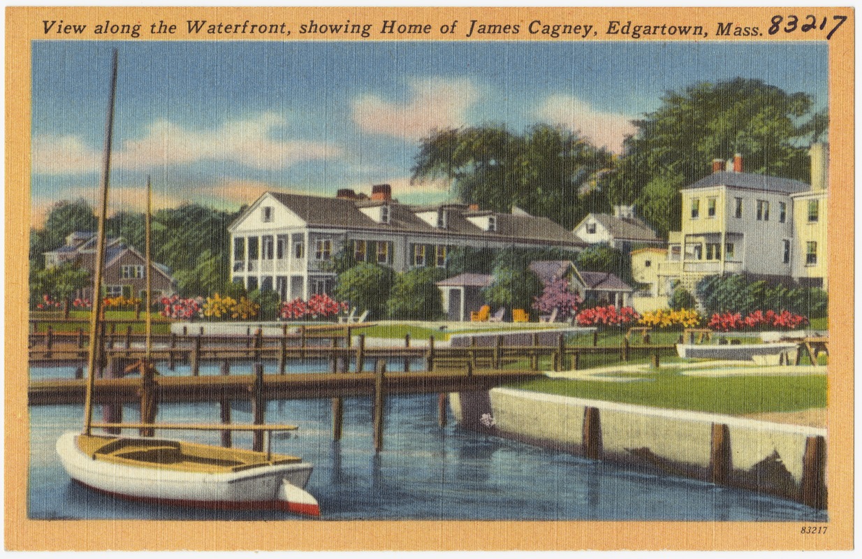 View along the Waterfront, showing home of James Cagney, Edgartown, Mass.