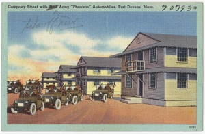 Company Street with new Army "Phantom" Automobiles, Fort Devens, Mass.