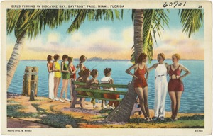 Girls fishing in Biscayne Bay, Bayfront Park, Miami, Florida