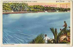 Fishing along the banks of Miami River, Miami, Florida