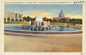 Plaza Fountain showing U.S. Capitol and U. S. Senate Office Building, Washington, D. C.