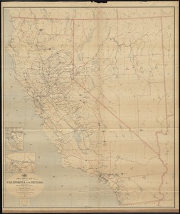 Post route map of the states of California and Nevada with adjacent parts of Oregon, Idaho, Utah, Arizona and of the Republic of Mexico