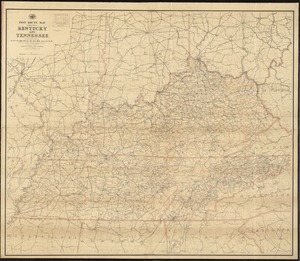 Post route map of the states of Kentucky and Tennessee with adjacent parts of Va., West Va., Ohio, Ind., Ill., Mo., Ark., Miss., Ala., Ga., S.C., N.C., showing post offices with the intermediate distances and mail routes in operation on the 1st of October 1891