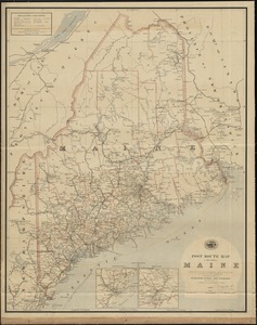 Post route map of the State of Maine showing post offices with the intermediate distances and mail routes in operation on the 1st of October 1891
