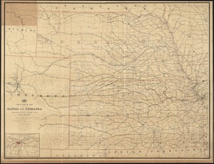 Post route map of the states of Kansas and Nebraska with adjacent parts of Missouri, Iowa, Dakota, Colorado, Texas, and Indian Territory showing post offices with the intermediate distances and mail routes in operation on the 1st. of October 1891