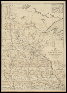 Post route map of the State of Minnesota with adjacent parts of Iowa, Nebraska, Dakota, Wisconsin and of the British possessions, showing post offices with the intermediate distances and mail routes in operation on the 1st of October 1891